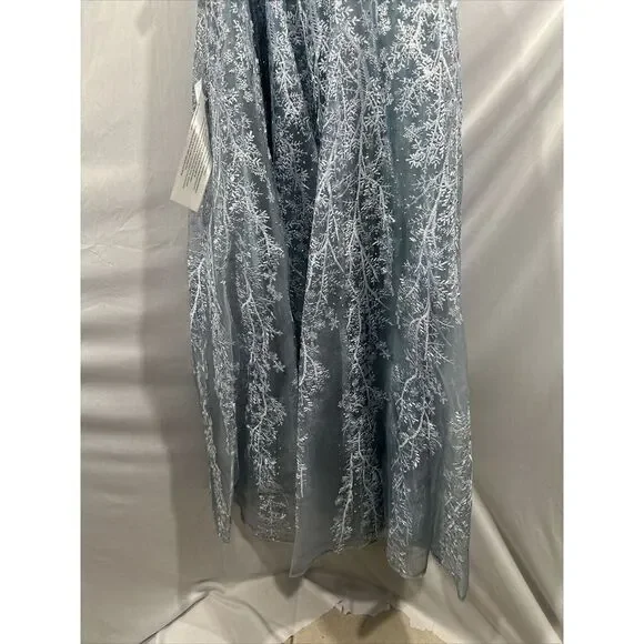 NWT$798 Mac Duggal [ 6 ] Illusion Embellished V Neck A Line Gown Fusion Blue J56